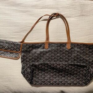Goyard Brown Tote with Geometric Pattern and Leather Handles